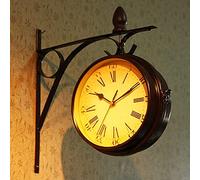 CHCWR Horloge Murale, Horloge Murale de Jardin extérieur, Horloge Murale de la Station Horloge de Jardin Double Face avec Support extérieur étanche Horloge extérieure décoration extérieure intérieure