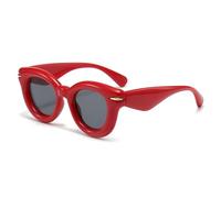 CHCWR Lunettes de soleil rondes pour femme - Lunettes de soleil tendance punk Hip Hop, C2 Rouge Gris, Taille unique