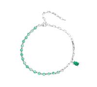 CHCWR NOUVEAU 2025 925 STERLING Silver Crystal Green Beads Bracelet Delate Square Link For Women Birthday's Saint Valentin pour la Saint