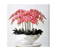 CHCWR Orchidée artificielle avec vase, grandes fleurs phalaenopsis en polyuréthane dans un vase, arrangements de fleurs artificielles, centre de table, décoration de salon, salle à manger