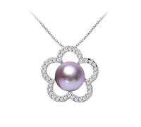 CHCWR Pendentif en forme de fleur d'eau douce naturelle pour femme - Zircon AAA - Collier de 45 cm avec chaîne