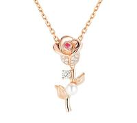 CHCWR Pendentif rose fleur rose perle pendentif collier dames 925 joelry chaîne