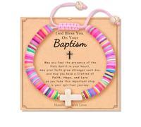 CHCWR Premiers Cadeaux de Communion Que Dieu Vous bénisse Croix Bracelet pour Les Femmes Communion Baptême Confirmation Catholic Christian Gifts