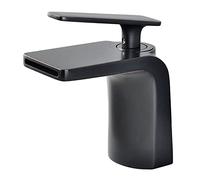 CHCWR Robinet de lavabo Cascade, Eau Chaude et Froide, Robinet de Salle de Bain en Laiton à poignée Unique, l'eau est Douce et ne éclabousse Pas, livré avec Deux tuyaux, Noir (Nero)