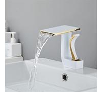 CHCWR Robinet de lavabo de Salle de Bain, Robinet de Salle de Bain en Laiton doré et Noir, mitigeur d'eau Froide et Chaude, Robinet d'évier monté sur Le Pont, Robinet Blanc et doré (Couleur : Noir