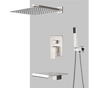 CHCWR Robinet de Salle de Bain en Nickel brossé, pommeau de Douche, Robinet de Douche Mural, Baignoire, mitigeur de Bain, Ensemble de Salle de Bain, Douche, 12 Pouces 3 Voies C