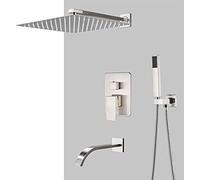 CHCWR Robinet de Salle de Bain en Nickel brossé, pommeau de Douche, Robinet de Douche Mural, Baignoire, mitigeur de Bain, Ensemble de Salle de Bain, Douche, 12 Pouces 3 Voies C
