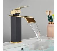 CHCWR Robinet de Salle de Bain, Robinet de lavabo d'eau Chaude et Froide, Cascade, Salle de Bains, robinets de lavabo, mitigeur à Levier Unique, Laiton chromé, mitigeurs de Lavage, Noir, Or, MMW