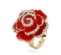 CHCWR Rose Flower Promise Ring for Women Girls Statement Diamond Crystal 3D Fleurs en émail ajusté Rapport Ouvert Ring Fact FIT Vintage ELÉGANT Mariage DE Valentin Bijoux de Vacances