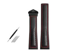 CHCWR Sangle de montre en cuir de vache 22 mm Band de montre pour Fiyta Tissot Watch Band Red Stitches Bracelet en cuir authentique (Couleur: Black Red-Silver, Taille: 22 mm)