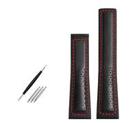 CHCWR Sangle de montre en cuir de vache 22 mm Band de montre pour Fiyta Tissot Watch Band Red Stitches Bracelet en cuir authentique (Couleur: Black Red-Silver, Taille: 22 mm)