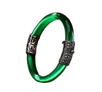 CHCWR Silver Bangles Women Green Opal Bangle Bijoux (E)