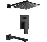 CHCWR Système de douche, ensemble de douche mural en laiton noir avec pommeau de douche carré en laiton de 20,3 à 30,5 cm et robinets de baignoire, 25,4 cm, 25,4 cm, 25,4 cm