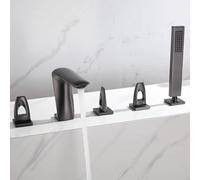 CHCWR Taps de Bain Modernes à 5 Trous avec Douche à Main en Laiton 3 poignée Tire-toi boucheur de Douche de Baignoire Tapage de Robinet à Eau Chaude et Froide Finition Noire