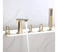 CHCWR Taps de Bain Modernes à 5 Trous avec Douche à Main en Laiton 3 poignée Tire-toi boucheur de Douche de Baignoire Tapage de Robinet à Eau Chaude et Froide Finition Noire