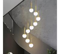 CHCWR Verre de Lait à 9 lustres Longs d'escalier Long pour Les Hauts plafonds Gold Mid Century Modern Suspension Light Light Black Farmhouse Chandeliers for Foyer Spiral Entryway Living Room House