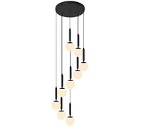CHCWR Verre de Lait à 9 lustres Longs d'escalier Long pour Les Hauts plafonds Gold Mid Century Modern Suspension Light Light Black Farmhouse Chandeliers for Foyer Spiral Entryway Living Room House