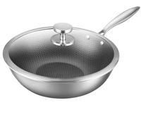 CHCWR Wok en acier inoxydable Cuideur complet à induction à induction Gas de gaz sauté en fer à fer, sauteuse avec un diamètre de couvercle: 34 cm wok (diamètre de pot 32 cm)