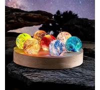 Chdaoce 7 Boules de Cristal colorées avec Base en Bois LED, Boules de Glace craquelées de 40 mm/1,6 Pouces for la Maison, Le Salon, Le Bureau, la décoration, veilleuse(7 Disc Bases)