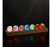 Chdaoce 7 Couleurs Boule Chakras Boule Naturelle avec LED Support en Bois 40mm Cristal Quartz Pierre Lumineux Boule De Cristal Home Decor Ball Set(Rectangular Bases)