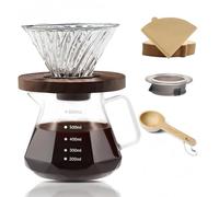CHDEXU Pour over - Lot de 50 cafetières en verre borosilicate avec couvercle en verre borosilicate - 50 filtres en papier - Poignée en noyer - Pour la maison, le café, le restaurant