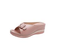 CHDWEY Chaussons Femme Chaussures SANDAL Plus Size Women Shoes Ethnic Style Solid Color Hollow-Out Platform Buckle Polyurethane Lightweight Slippers (Pink,40 EU)