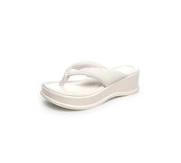 CHDWEY Chaussons Femmes Mode Flip Flops Femmes Été Arrival Split Cuir Casual Slippers Femme Outdoor Street Style Wedges Chaussures (Beige,39 EU)