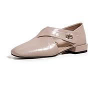 CHDWEY Chaussures Femme Phoentin 2021 Autumn New Genuine Leather Women Escarpins Elegant Office Lady Creux Low Heel Square Toe Shoes Black Mules FT1641(Apricot,8.5)
