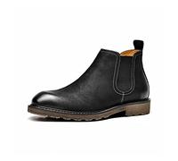 CHDWEY Chaussures formelles pour homme Boots Hommes Ankle Boots Cow Leather Waxing Round Toe Elastic Band Male Slip-On Winter Shoes Handmade (Schwarz, 41 EU)