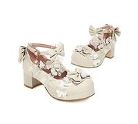 CHDWEY Chaussures pour femmes avec bride croisée et talons hauts pour femme - Pour fête, mariage, costumade - Nœud - Princesse (beige, pointure 15)