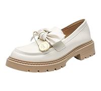 CHDWEY Chaussures pour femmes Chaussures à plateforme noires Chaussures décontractées pour femmes Chaussures de bateau en métal Chaîne antidérapante Designer Casual Cowhide Oxford Shoes(Beige,37 EU)