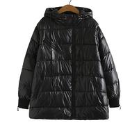 CHDWEY Doudoune d'hiver grande taille pour femme - Veste rembourrée ample à capuche avec fermeture éclair latérale - Noir - Doudoune épaisse en coton pour garder au chaud (4XL)