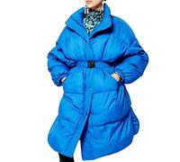 CHDWEY Doudoune femme hiver long blanc canard down jacket high street solid color thickened hot jacket white belt ladies jacket(Mavi,M)