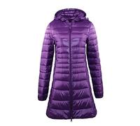 CHDWEY Doudoune pour femme - Manteau long et chaud - Manteau bas ultra léger avec sac - Surcouche pour femme - Longueur de la hanche (violet, XL)