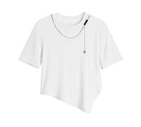 CHDWEY Femmes Manches Courtes T-Shirt de Base de la Chaîne Irrégulière T-shirt Femme Simple Manches Courtes T-Shirt d'Été de la Mode Sept Points Tops Femmes(White)