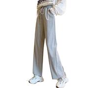 CHDWEY Pantalon Femme Pantalon Décontracté pour Femmes, Loose Street Style, Couleur Solide, Complete with Autumn Drawstring straight Trousers for Women(Grijs, L)