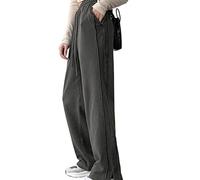 CHDWEY Pantalon Femme Retro Solid Splice Sweatpants Drawstring Lace Up Pants Split Bottom Loose Wide Leg Pants Harajuku(M)