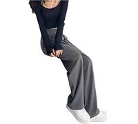 CHDWEY Pantalon pour femme Dropped Straight Pants Women's Solid Color Perfect for Elegant Office Pantalon taille haute pour femmes Automne Classique Rétro Loose Plancher (Grijs, XX-Large)