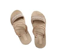 CHDWEY Pantoufles d'été tressées pour femmes Espadrille Flip Flops Femmes Intérieur Flax Casual Maison Chaussures Sandales Lin Ceinture Chambre Slides(41 EU)