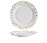 CHDWEY Plaques Daisy Flower Ceramic Dessert Plates Salad Bowl Tableware Dishes Dinner Food Steak SnackTray White Crockery