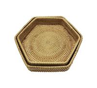 CHDWEY Plat à fruits Panier de rangement hexagonal en rotin fait à la main Plateau à thé Panier à fruits Panier à collation, 2 pièces