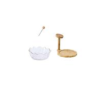 CHDWEY Plateau à fruits Plateau de rangement pour aliments avec plateau à fourchette en verre pour aliments Vaisselle Support en bois Plateau de service de fête (blanc)