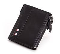 CHDWEY Portefeuille Homme Véritable Portefeuille En Cuir Mode Casual Court Homme Portefeuille Double Zipper Grande Capacité Porte-Monnaie