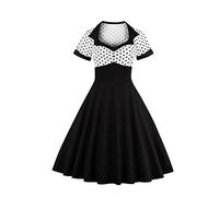 CHDWEY Robes Femmes Robe Col Carré Rockabilly Cocktail Party Swing Robe d'été (M)