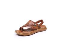 CHDWEY Sandales d'été pour hommes Sandales de plage en microfibre en cuir décontracté pour homme Chaussures de plage confortables pour homme Sandales de plein air (Khaki,40 EU)