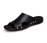 CHDWEY Sandales pour femme et homme en cuir de qualité, chaussons de plage décontractés, chaussures décontractées à fond plat, chaussures de plage (Noir, 40 Royaume-Uni)