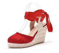 CHDWEY Sandales pour femmes Ankle Strap Sandales confortables Pantoufles pour femmes Chaussures décontractées Breathable Flax Hemp Toile Escarpins (41 EU)