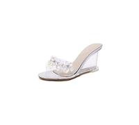 CHDWEY Sandales pour femmes Sandales compensées en cristal pour femme sexy cristal transparent talons hauts strass sandales compensées (argent, 40 EU)