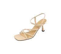 CHDWEY Sandales pour femmes Sexy Fashion Femmes Sandales Concise Thin Strap Escarpins Summer Party Prom Wedding Office Thin High Heels Shoes Woman(Apricot,37 EU)