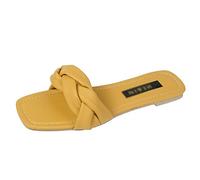 CHDWEY Sandales pour femmes Soft Leather Slippers Women Shoes Woman Square Toe Sandals Flat Beach Female Square(42 EU)